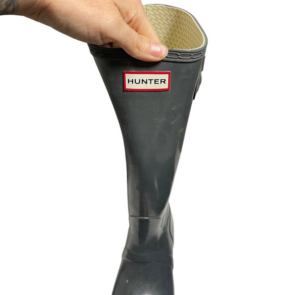 Hunter Original Tall Rain Boots Size 9 Glossy Gray Rubber Waterproof Womens - Picture 2 of 5